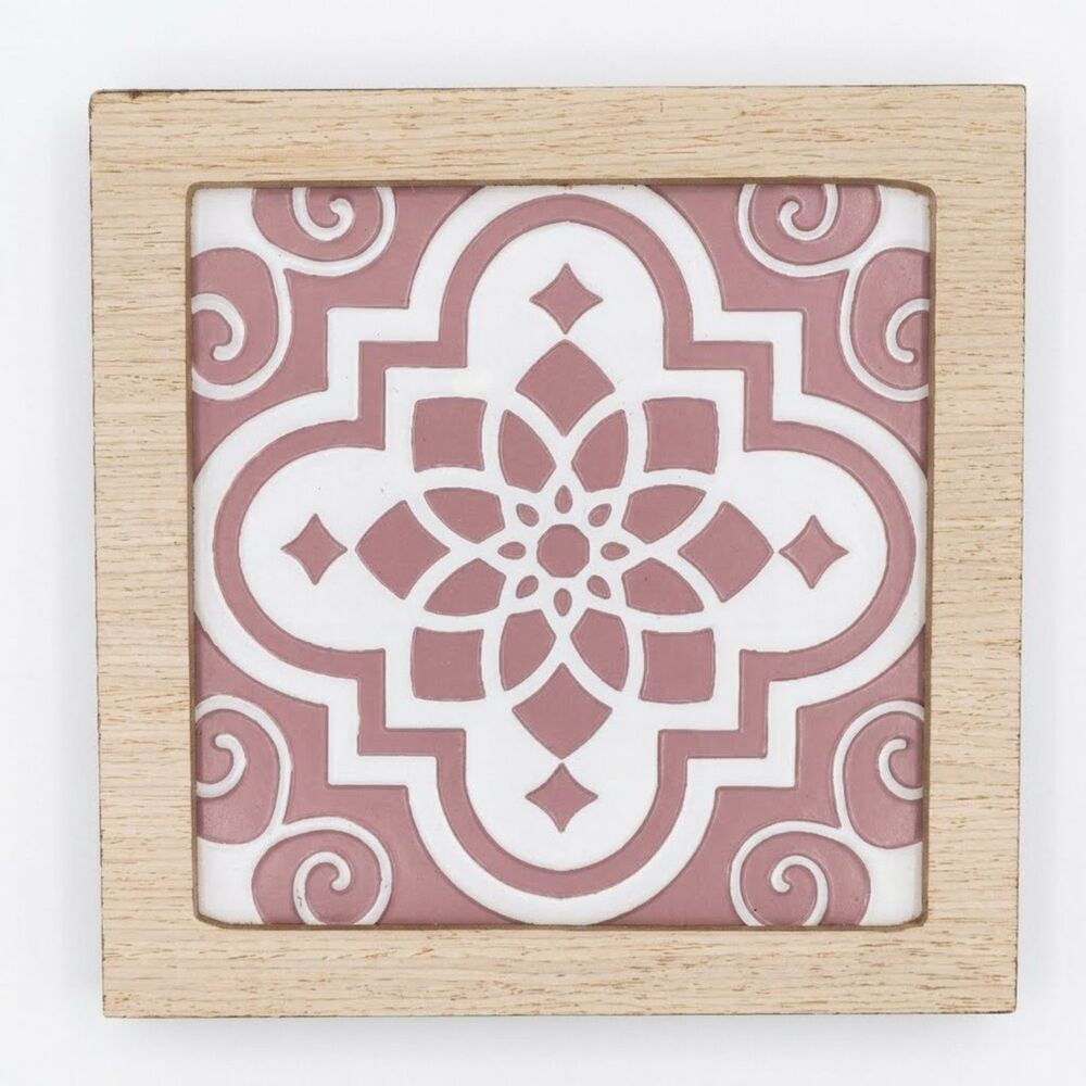 Pink Modern Cottage Decorative Framed Ceiling Tile Plaque Wall Decor 8" x 1.5"